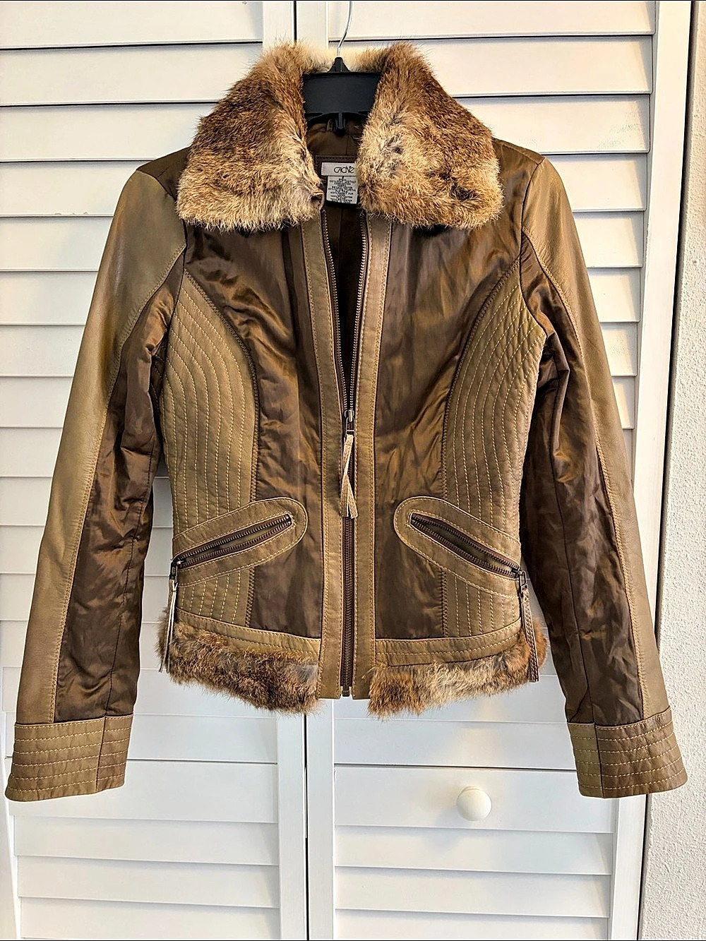 Vintage Cache Jacket Goat Leather Rabbit Fur Collar Size 2